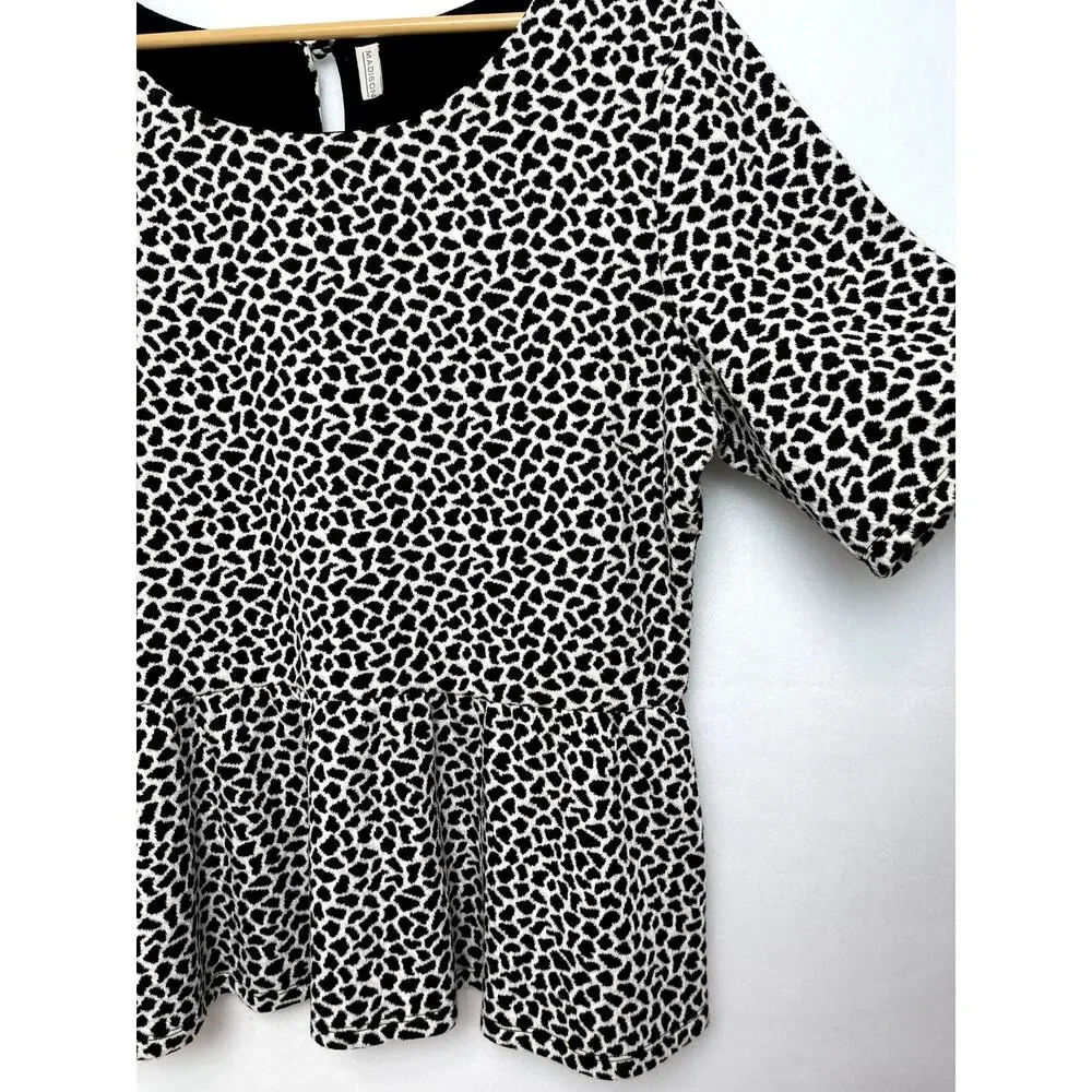 Madison Womens Scoop Neck Short Sleeve Top Black White Large